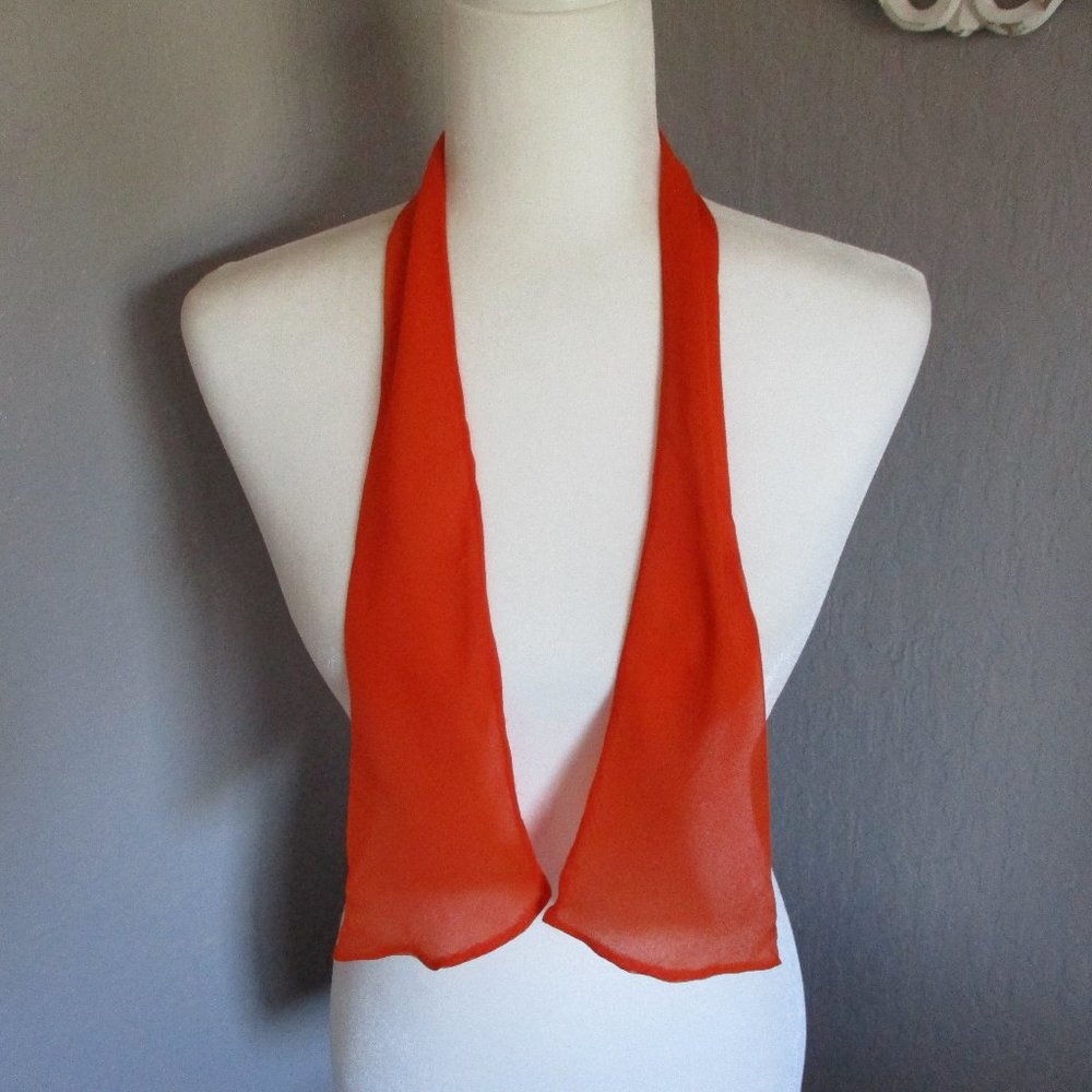 1970s orange silk flare end scarf